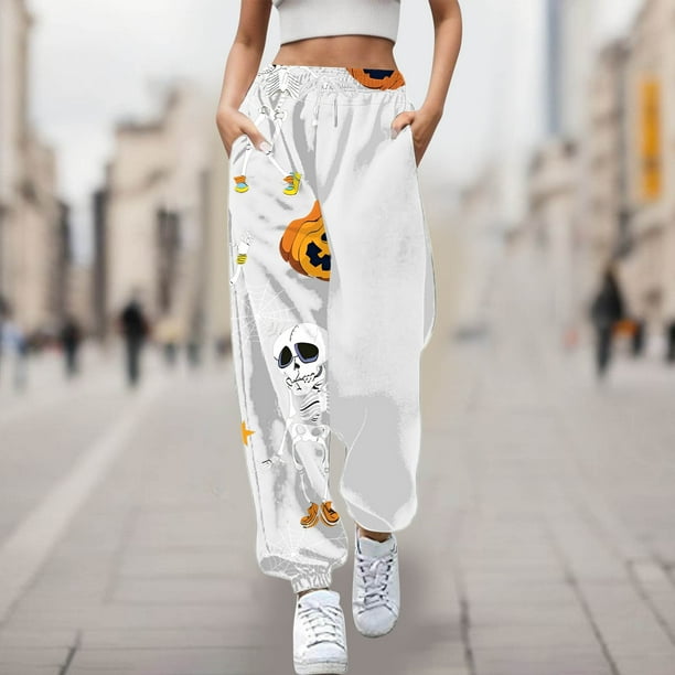 WILLBEST Pantalones Casuales Para Mujer, Cómodos Pantalones Deportivos Con Estampado de Halloween, Pantalones Deportivos Suaves Con Cintura Elástica Para Uso Diario, Ideales Para Relajación y Ocio.