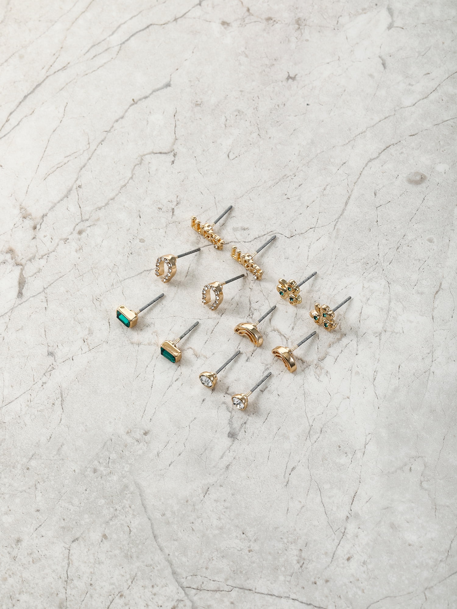 Time and Tru Goldtone Earring Set, "Luck" Motif, 6 Pairs