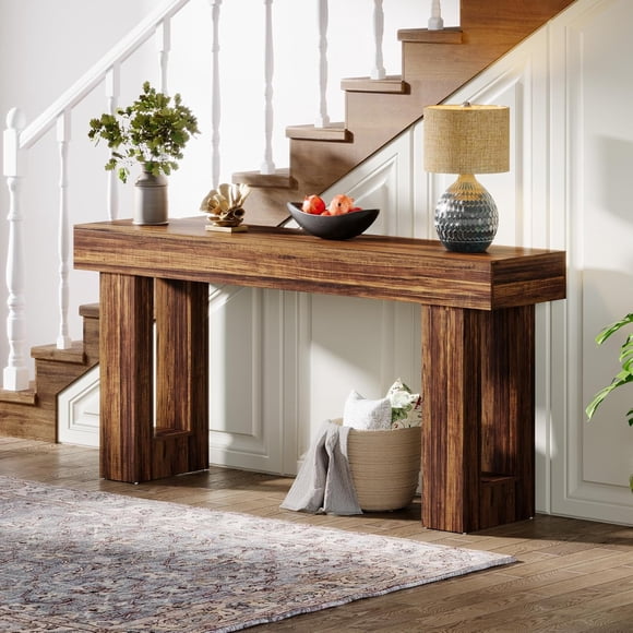Tribesigns 63-Inch Farmhouse Console Table, Long Wooden Entryway Sofa Table with Rustic Brown Finish, Narrow Rectangular Hallway Table for Living Room or Entrance