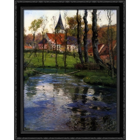 The Old Church by the River 28x36 Large Black Ornate Wood Framed Canvas Art by Frits Thaulow
