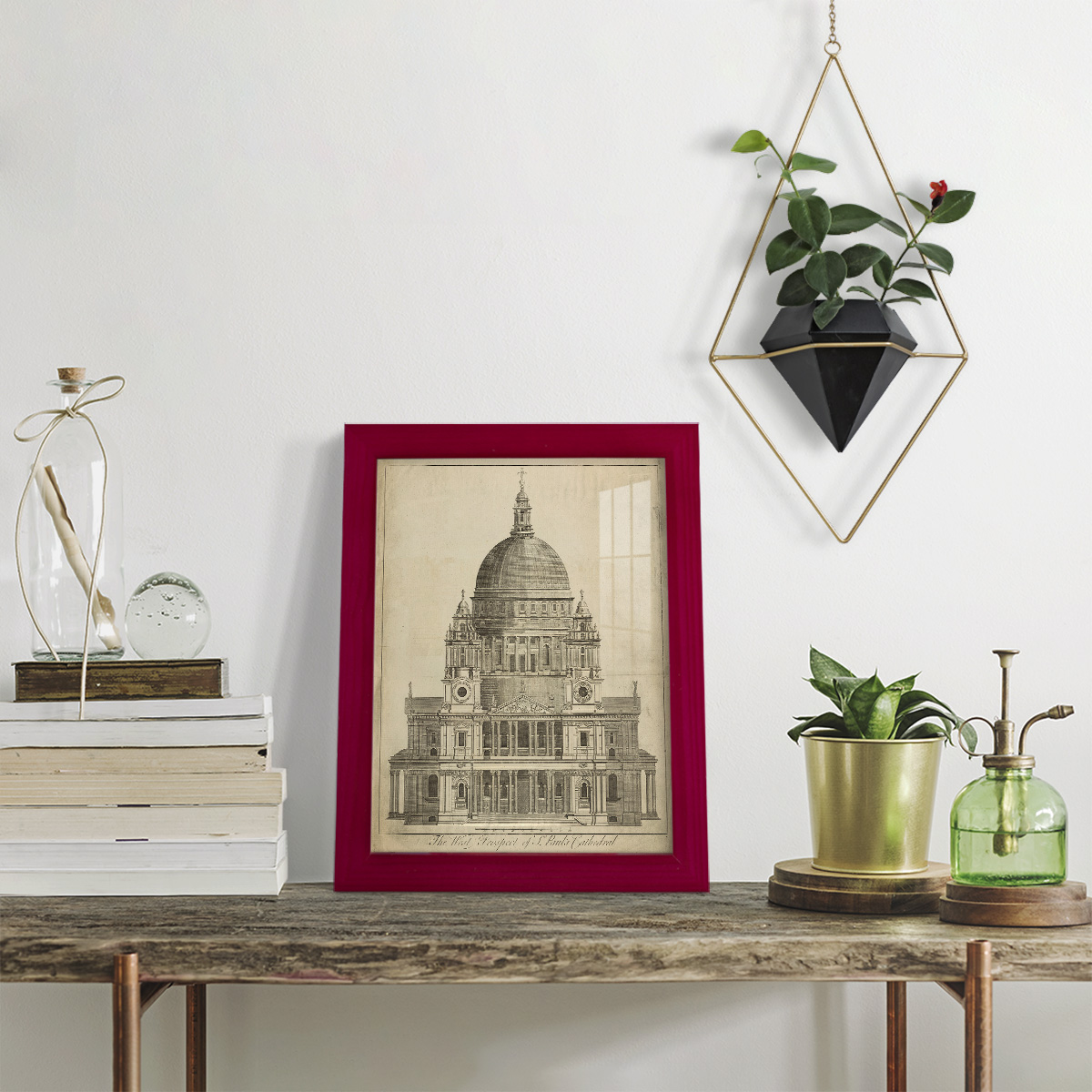 St. Paul's Cathedral -Framed Print w/glass-Cherry Red