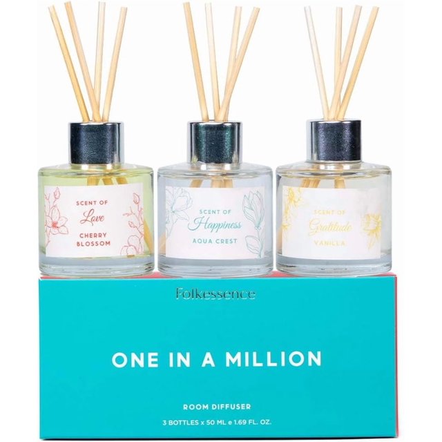 Folkulture Reed Diffuser or Aroma Diffusers | Set of 3 (50ml) Oil Diffuser for Home or Bathroom Accessories | Aromatherapy Diffuser with Sticks | Oil Diffusers with Reed Sticks (One in a Million)