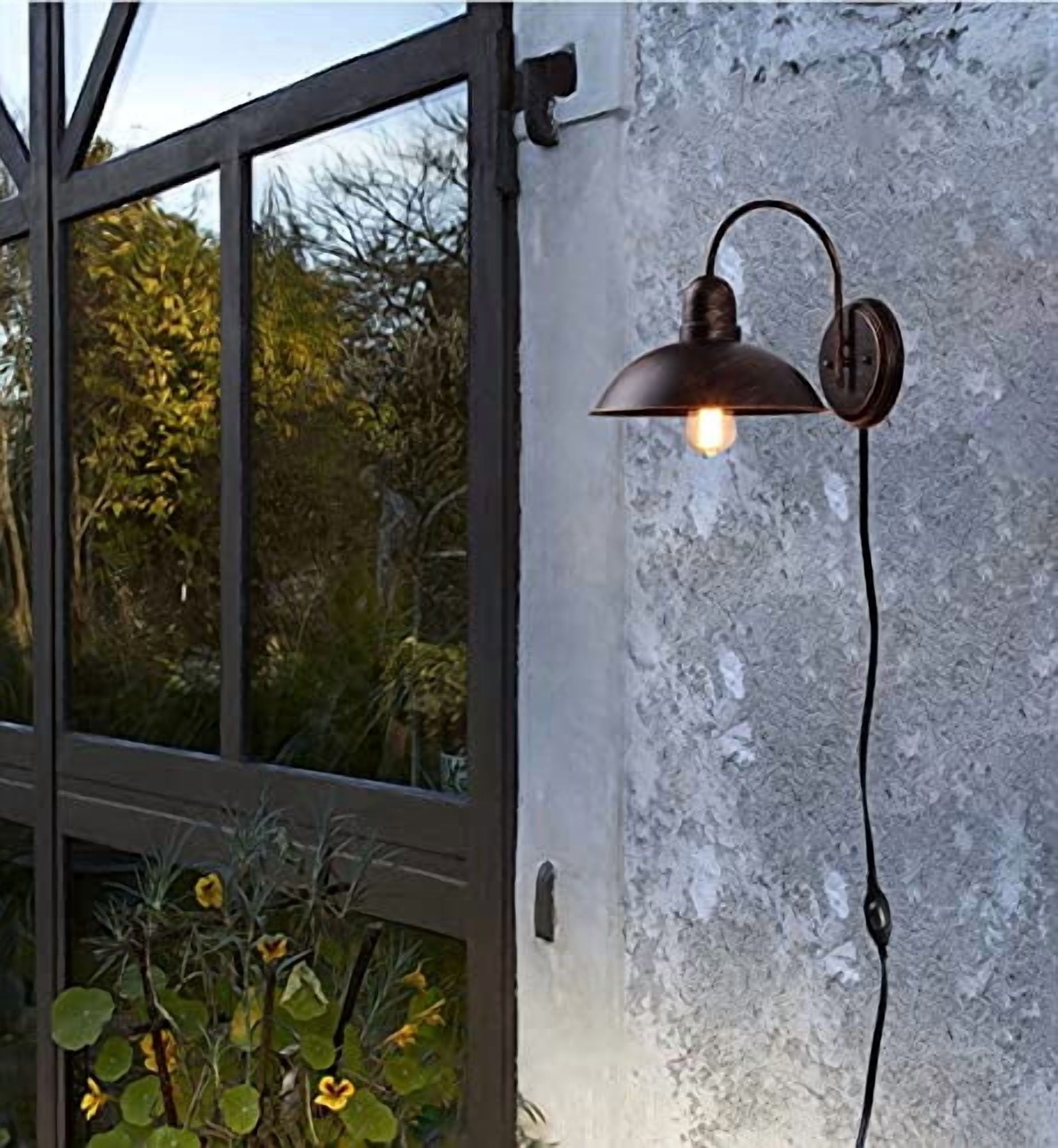 KAYYELAMP Detachable Motion Sensor Waterproof Patio Wall Light with Three Prong Plug, Antique Copper Outdoor Wall Lamp for Entrance Kitchen(No Bulb)