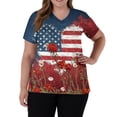 thumbnail image 3 of Women V Neck Short Sleeve Printed Scrub Top with Star Pattern and Two Front Pockets for Work Uniforms Deep Red 5XL, 3 of 5