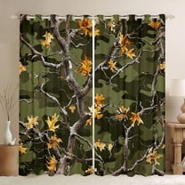 Feelyou Branch Tree Black Out Curtains, Olive Camo Curtains Pack of 2 (42x63 Each)