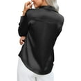 thumbnail image 4 of Dyfzdhu Satin Shirts for Women Silky Long Sleeve Button Down Shirt Casual V Neck Blouse Loose Business Work Tunic Tops Dressy Blouses Black, 4 of 5