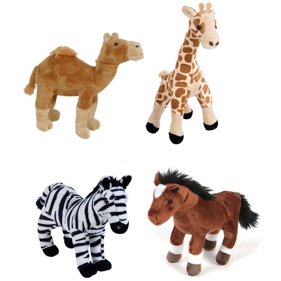 Adventure Plush SET OF 4 STANDING ANIMALS (Giraffe, Horse