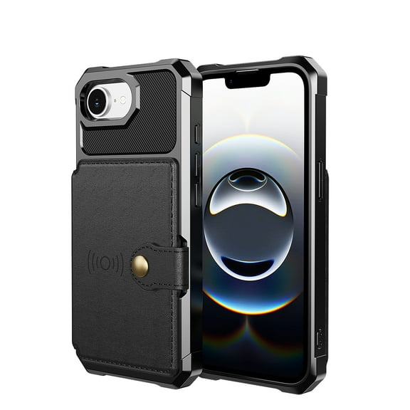 Dteck Magnetic Leather Wallet Case for iPhone 16e / iPhone 17e,Shockproof Silicone Case Card Slots Holder Leather Flip Stand Cover for iPhone 16e/17e ,Black