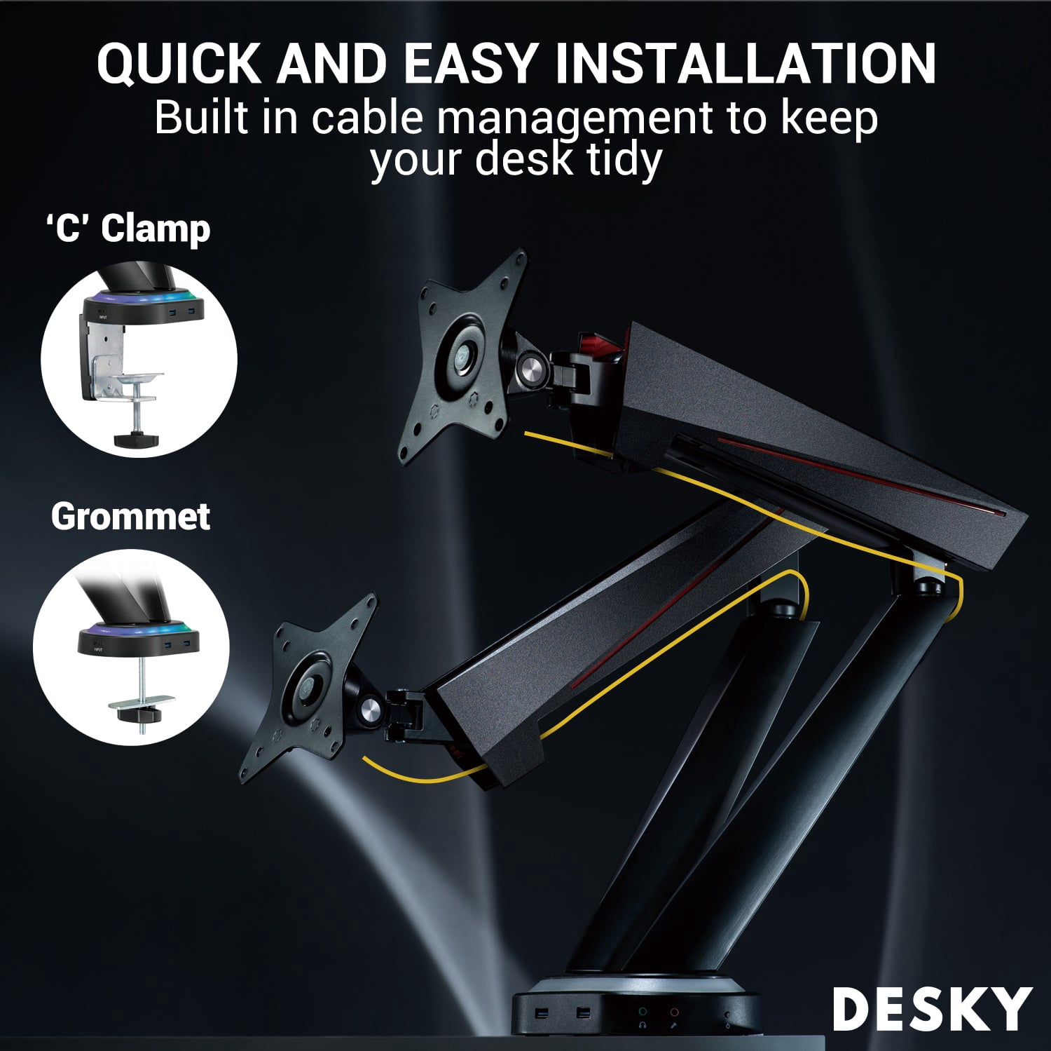 Desky Dual LED Gaming Monitor Arm