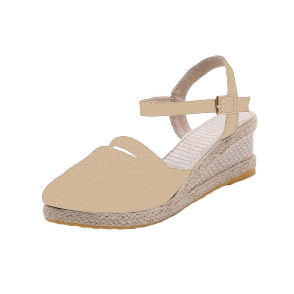 HomeDM Platform Wedge Sandals for Women Comfort Open Toe Ankle Strap Summer Walking Beach Sandals, Yellow Size 7