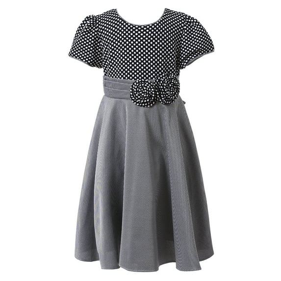 Richie House Little Girls Grey Pintuck Dotted Bow Polished Dress 5/6