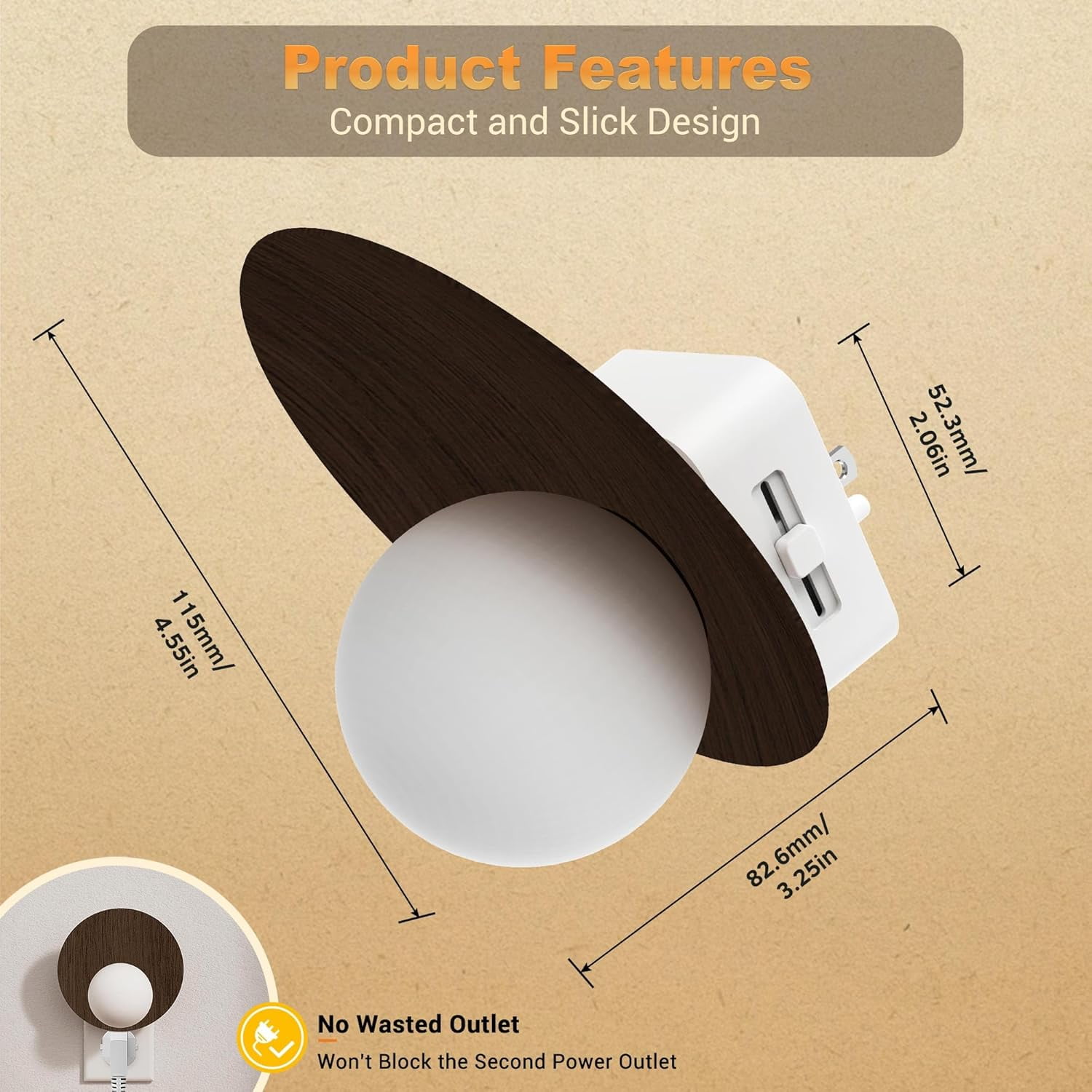 RGHJAR-Night Lights Plug Into Wall, Plug in Night Light, 3000K Warm White, Dusk to Dawn Sensor, Brightness Adujstable Nightlight for Adults, Bedroom, Bathroom, Hallway