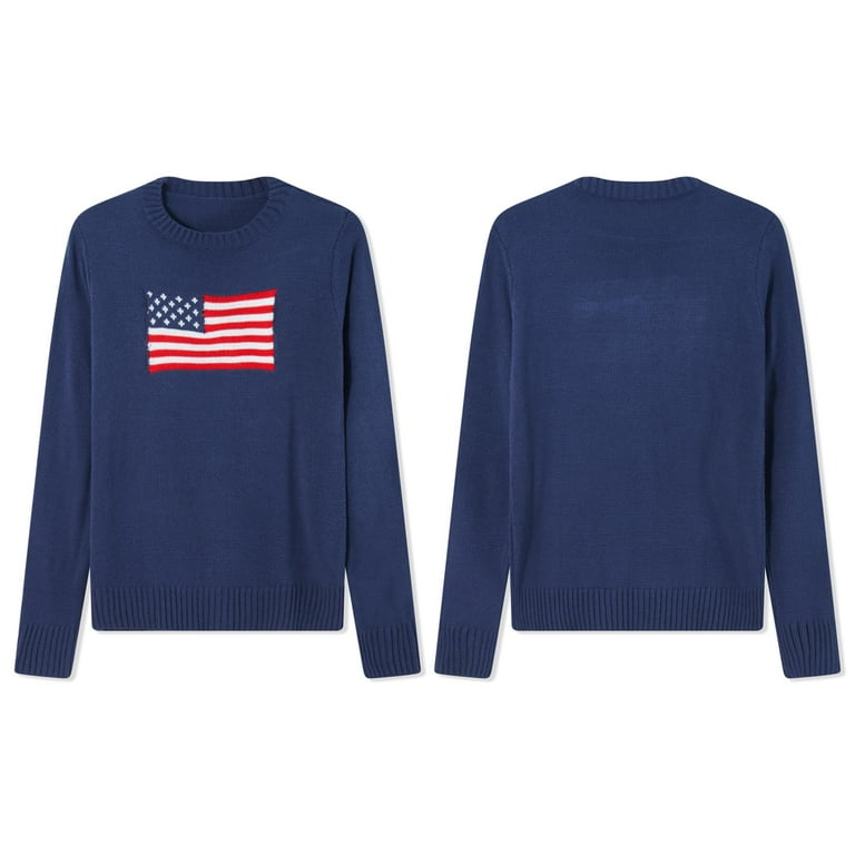 Women's Casual Loose Fit American Flag Print Knit Pullover Women's Casual Loose Fit American Flag Print Knit Pullover