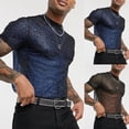 thumbnail image 1 of T-shirt en Maille Pailletée pour Hommes, Transparent, Disco Rave, Manches Courtes, Haut de Nuit, 1 of 7