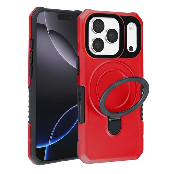 Ring Holder Kickstand Shockproof Case for iPhone 17 Pro Max - Red