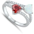 thumbnail image 4 of CHOOSE YOUR COLOR Simulated Garnet White Simulated Opal Double Heart Ring .925 Sterling Silver Band Red CZ Female Size 8, 4 of 4