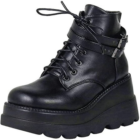 

Juebong Fashion Thick Soled Plus Size Classic Ankle Booties Women Autumn Platform Leather Boots Black Size 7