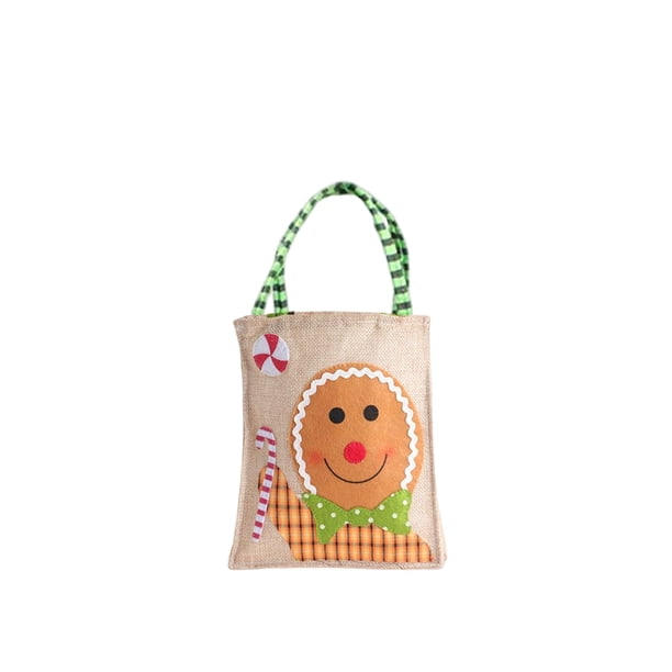 Bewildely Bolsa de Navidad colorida, almacenamiento de regalos, contenedor de apliques de Papá Noel, bolso de lino de gran capacidad para joyería, Kits de decoración para fiestas Galleta Bewildely HA070029-04B