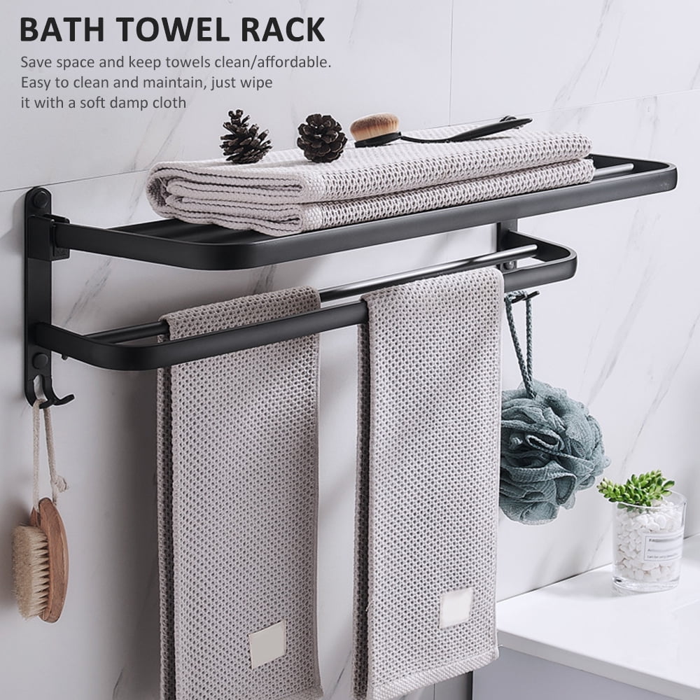 Stainless Steel Wall Mount Bathroom Double Shelf Towel Rail Rack 4Hook Holder~DX 