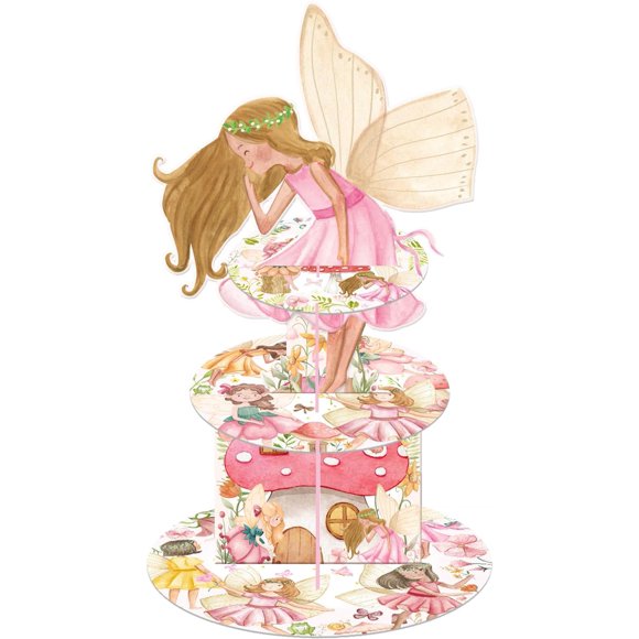 CANDY CHEF Fairy Party Cupcake Stand 3 Tiers Fairy Birthday Dessert Tower Fairies Garden Party Stand Holder Fairy Birthday Party Decoration for Wonderland Fairy Baby Shower Supplies