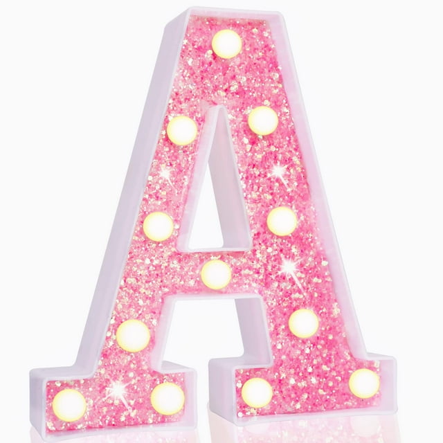 Letrero LED con letras en forma de marquesina rosa Pooqla con purpurina rosa A
