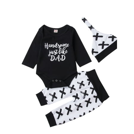 

2pcs Newborn Toddler Kids Baby Boys Girls Black T-Shirt Tops+White Cross Print Pants Outfits Clothes Set