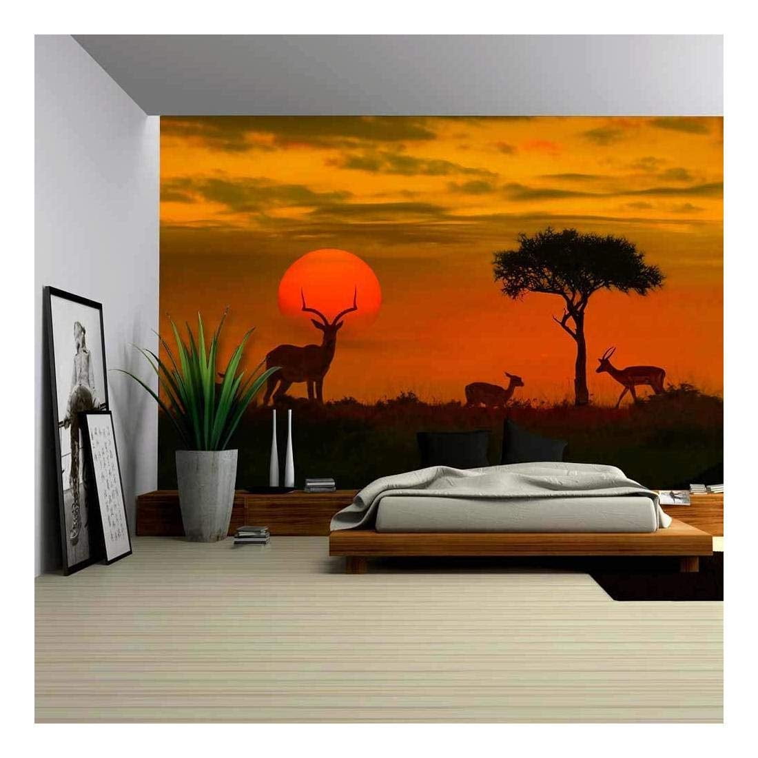 Wall26 African Sunset with Silhouette of The Animals - Removable Wall