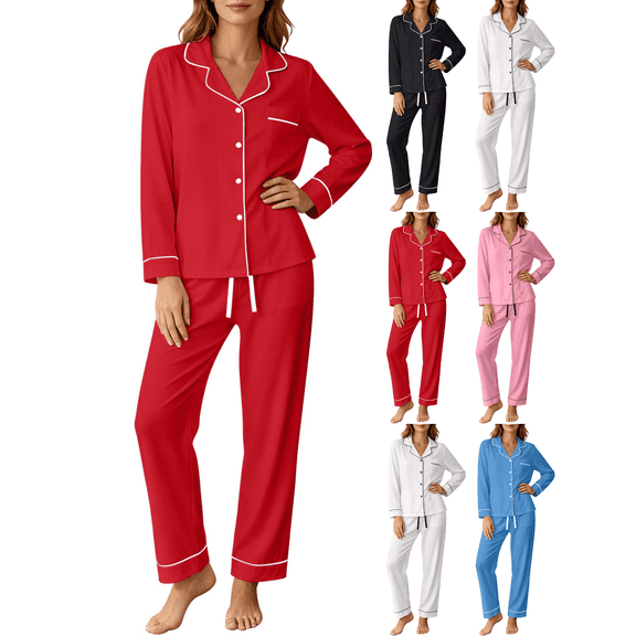 Zeijnsda Lounge Sets for Women Stylish Button-Down Long Sleeve Tops and Long Pants 2 Pieces Sets Womens Autumn Relaxed Fit Loungewear Sets with Pockets