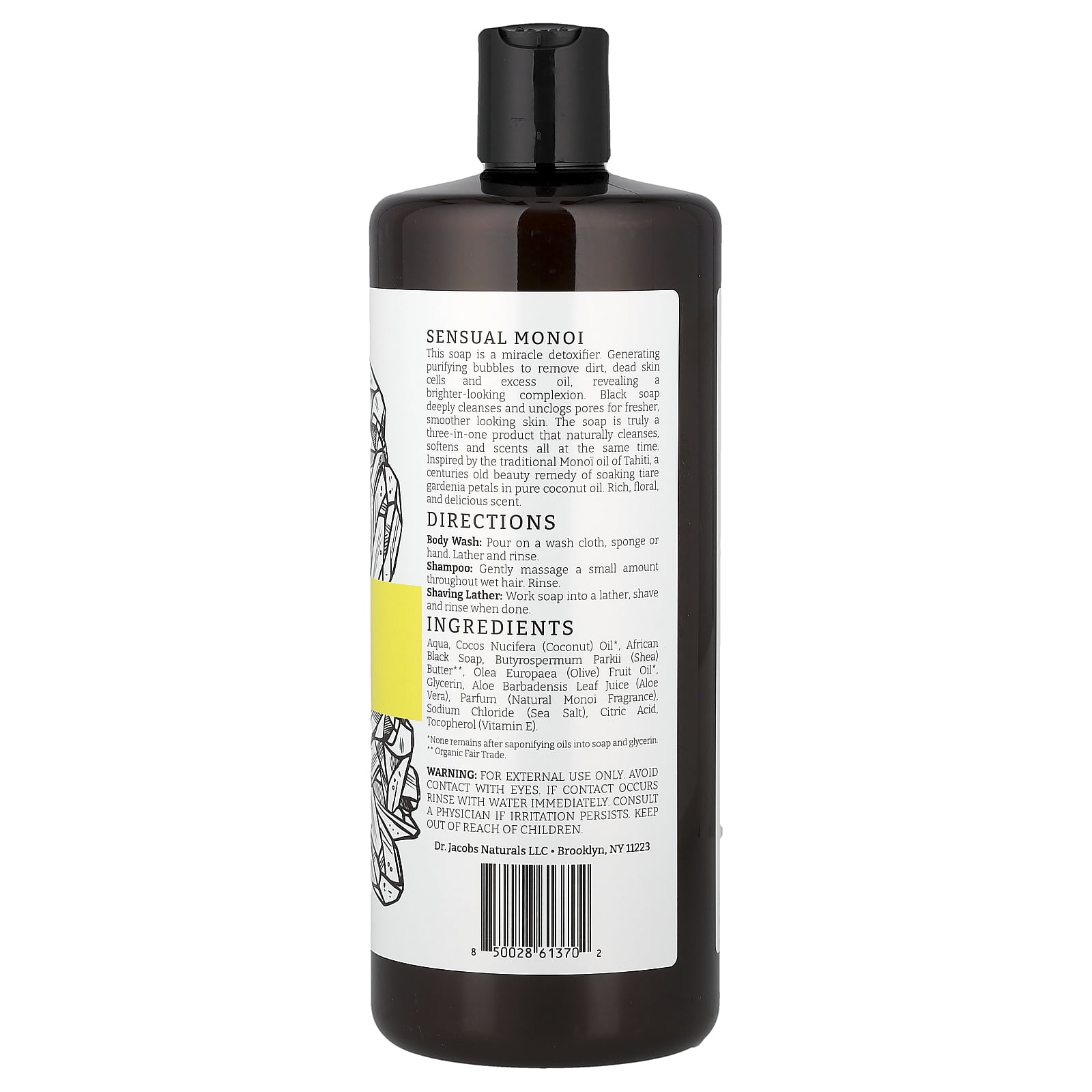 Dr. Jacobs Naturals Plant-Based African Black Soap Body Wash, Sensual Monoi, 32 oz (946 ml)