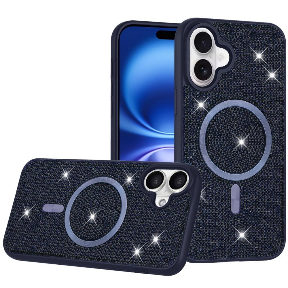 For Apple iPhone 17 (6.3") Phone Case, Sparkly Diamond Bling Case Rhinestone Skin Hybrid with Magnetic Circle, MagSafe Compatible Cover for iPhone 17 - Blue