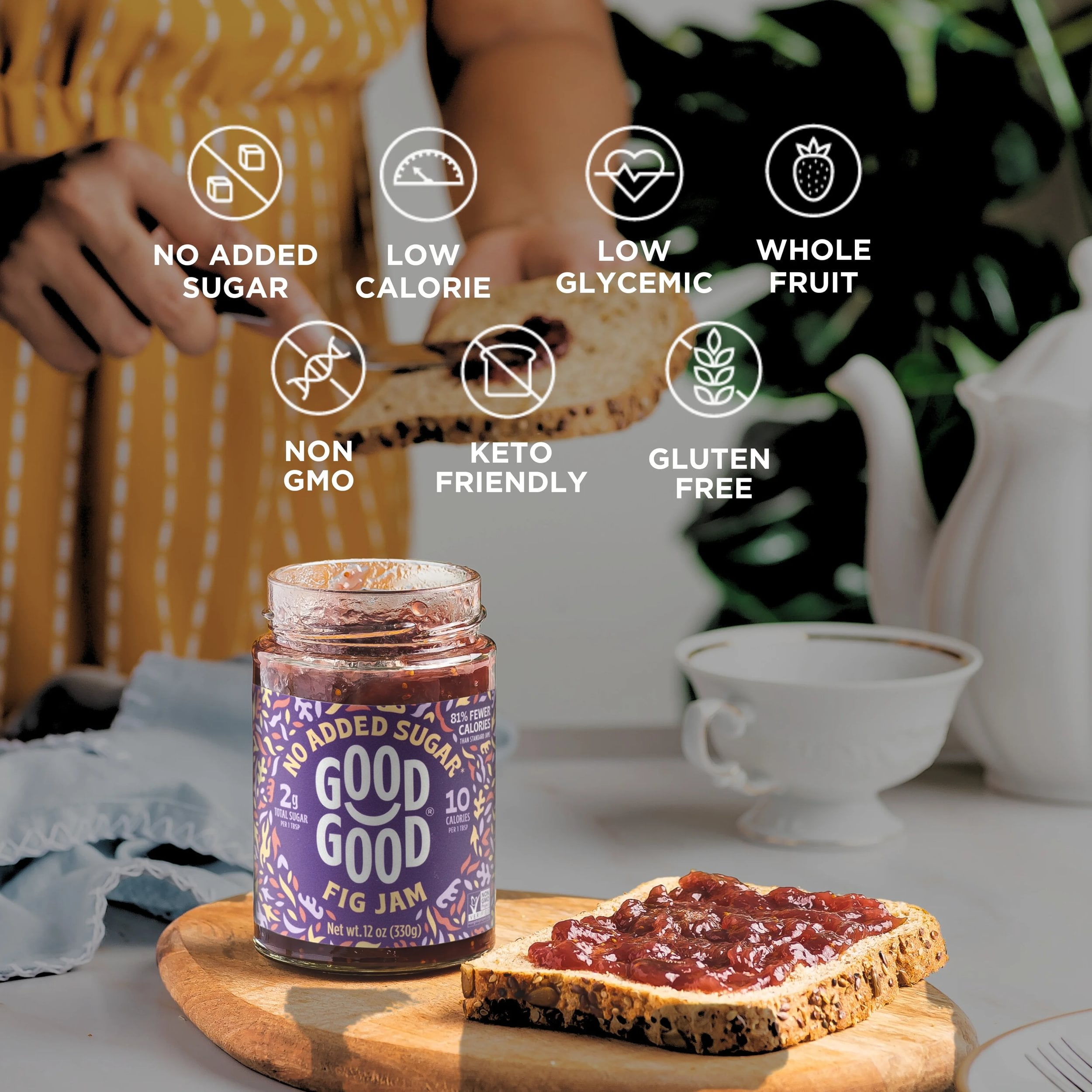 GOOD GOOD No Added Sugar Fig Jam, Low Calorie, Keto Friendly, 12 oz, 2 pack
