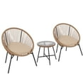 thumbnail image 1 of 3 Piece Patio Rattan Bistro Set, Outdoor All Weather PE Wicker Conversation Furniture Set with 2 Chairs, Cushions & Tempered Glass Top for Poolside/Porch/Garden/Yard, 1 of 9