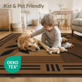 thumbnail image 4 of ODIKA 2'x3' Washable Samll Area Rug Tan Rich Espresso Geometric Botanical Design Elegant Symmetry with Leaf Motifs for Entryway, Kitchen, Laundry Room, Non-Slip, Low Pile, 4 of 7