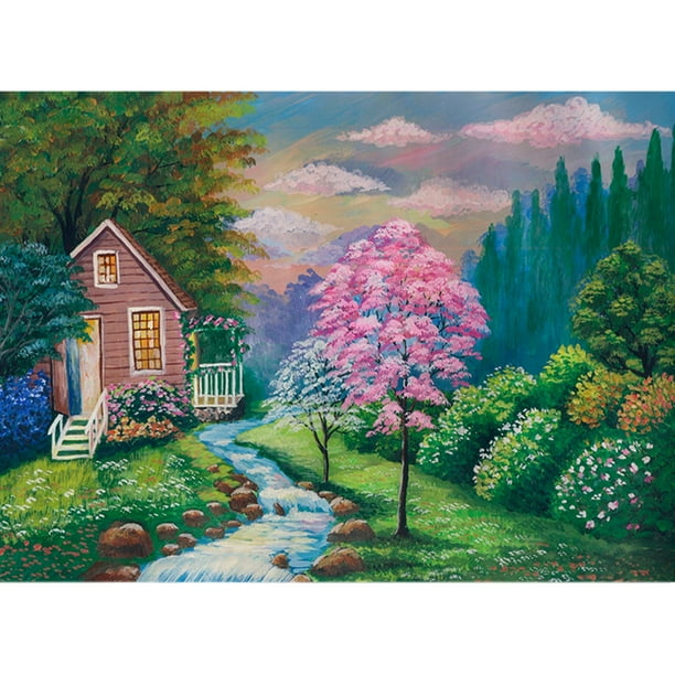 Cuadros Decorativos Kits de lienzo de mosaico de pintura de diamante de taladro redondo completo DIY 5D de montaña río Wdftyju embutido en tela