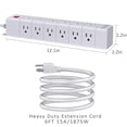 thumbnail image 7 of Power Strip (3-Sided) with 6 Ft Cord, POWSAF Surge Protector with 18 Outlets and 3 USB Ports, 6 Feet Heavy Duty Extension Cord (1875W/15A), ETL Listed, White, 7 of 7