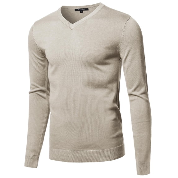 FashionOutfit Men's Casual Solid Soft Knitted Long Sleeve V-Neck Sweater