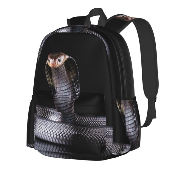 Wukai Black Cobra Snake Print Large Capacity Student Backpack, Lightweight School Bag, Suitable for School, Work, Sports and Travel, Unisex