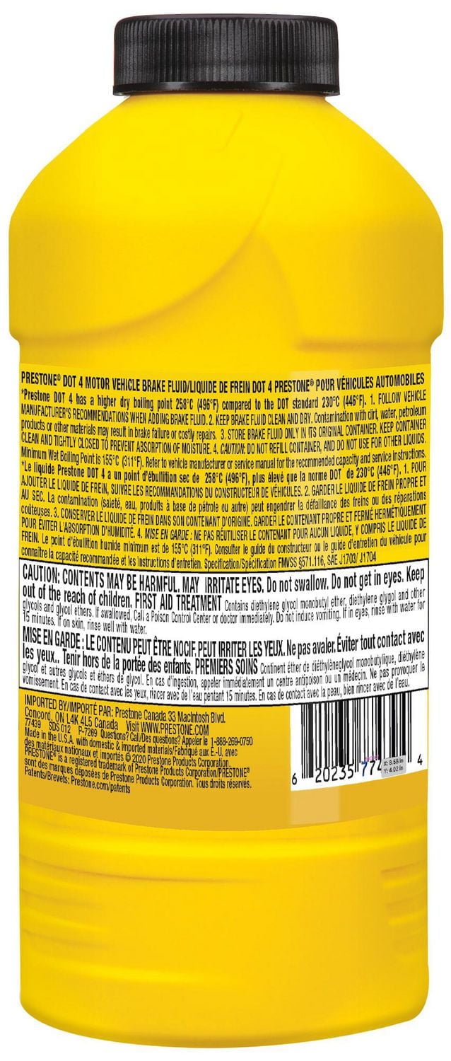 Prestone® DOT 4 Brake Fluid 355mL, Prevents overheating, brake fading and exceeds DOT 4 standard requirements.