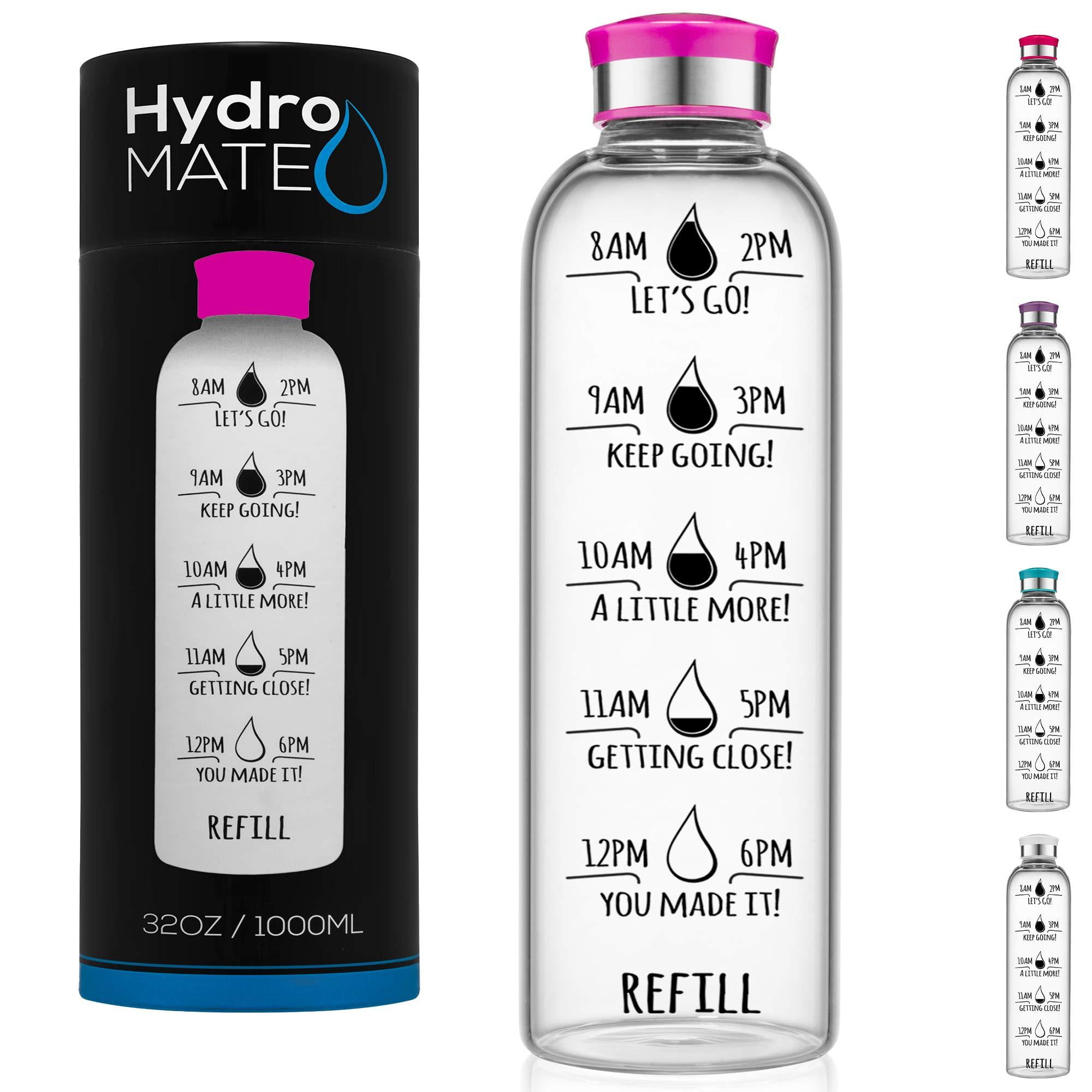 HydroMATE 32 oz Motivational Glass Water Bottle with Time ...