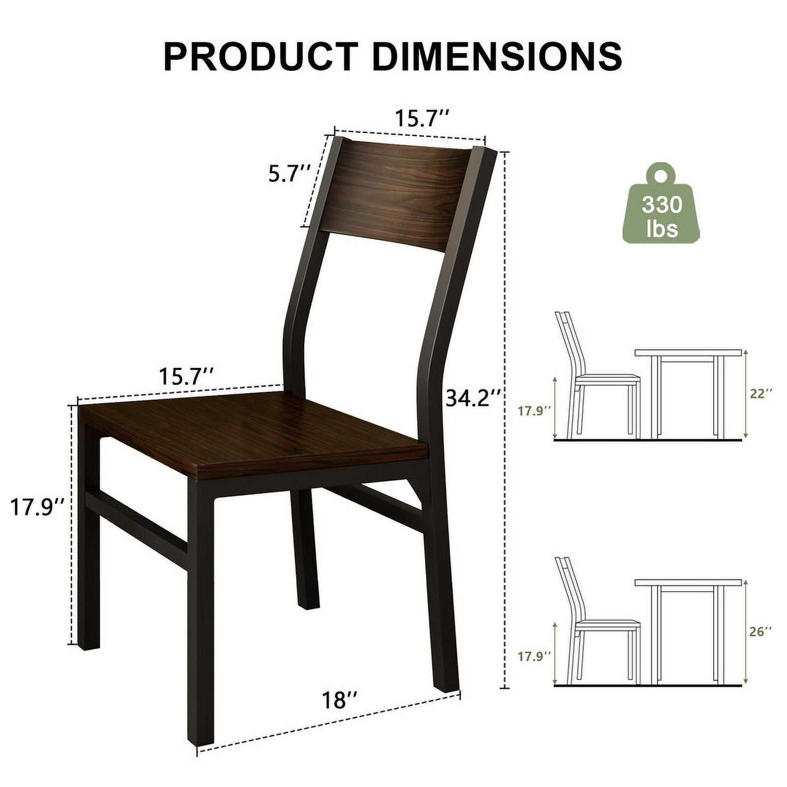iPormis 35''Tall Dining Chairs Set of 6, Dining Room Chairs with MDF Board & Metal Frame, Perfect for Small Space, Easy Clean,Espresso