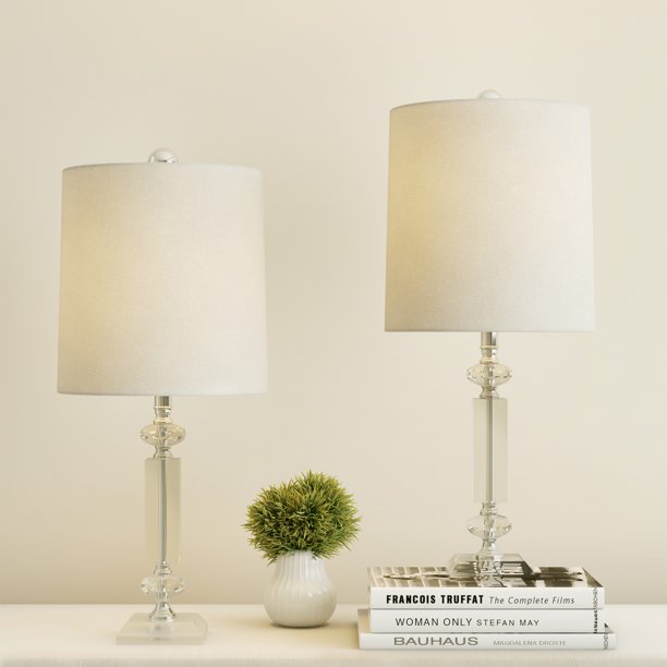 Crystal Column Lamps With Shades Set Of 2 Faceted Shiny Matching Table Elegant Modern Accent Lights Home Décor By Lavish Com Crystal Column Lamps With Shades Set Of, Bling Table Lamp Shades Only