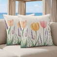 thumbnail image 5 of 16x16 Pillow Covers Set of 2, Spring Floral Square Throw Pillow Covers for Couch/Sofa/Living Room, Pink Yellow Tulip Botanical Summer Decorative Soft Pillowcases for Couch Throw Pillows, 5 of 9