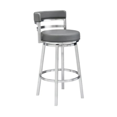 Armen Living Indoor Titana 30" Bar Height Metal Swivel Barstool in Ford Black Pu and Black Finish