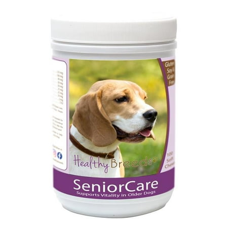healthy breeds dog senior vitamin soft chews for beagle  - over 100 breeds - grain free - supports healthy hip & joint energy levels & immune system - 100
