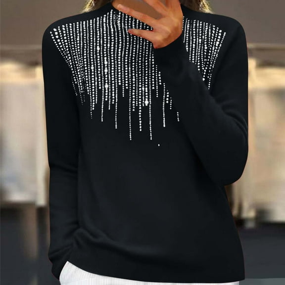 AGWOLF Womens Lightweight Sweaters Cozy Mock Neck Knit Sweater Casual Sequin Solid Color Blouse Pullover