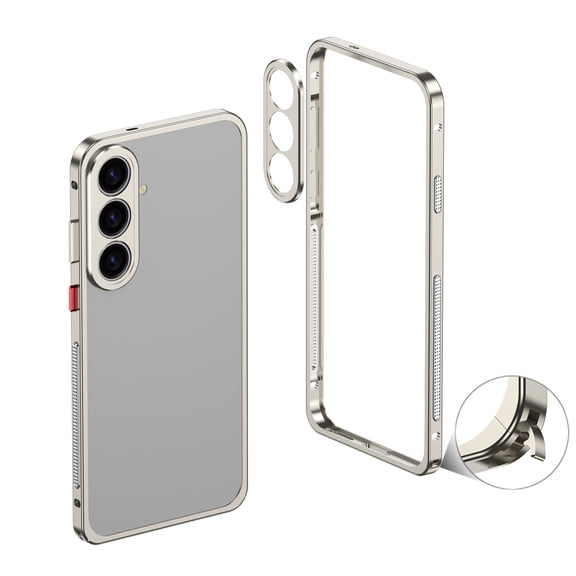 ELEHOLD For Samsung Galaxy S26 Case, Metal Frame Heat Dissipation Net Detachable Lens Cap Rugged Shockproof Bumper Frame Phone Case Cover, Titanium