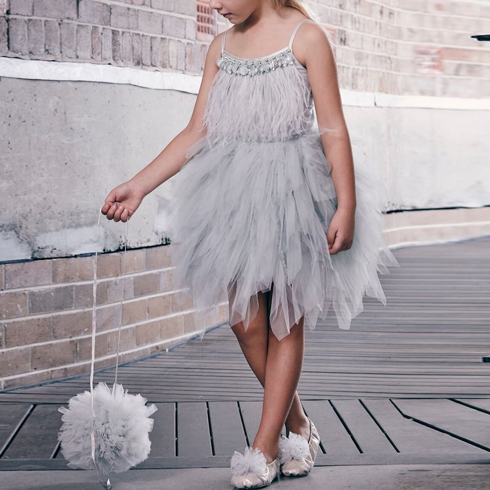 IBTOM CASTLE Kids Swan Princess Dance Costume Feather Ballerina Dress for  Baby Girl Pageant Party Prom Birthday Short Gown