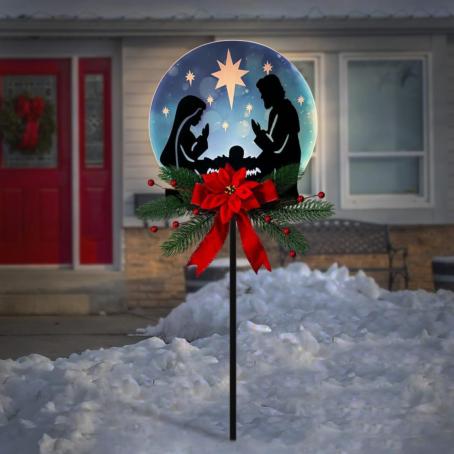 Christmas Garden Jesus Scene Decor, Solar Lighted Outdoor Nativity Set with 9 LED Lights, Christmas Decoration for Indoor Outdoor Holiday Party Garden Yard Lawn Decor