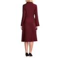 thumbnail image 3 of Vestido midi plisado de línea A con cuello de muesca y mangas largas para mujer Inspire Chic XL color rojo vino, 3 of 5