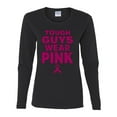 thumbnail image 2 of Wild Bobby Tough Guys Wear Pink Distressed Breast Cancer Awareness Women Graphic Long Sleeve Tee, Black, Small, 2 of 6